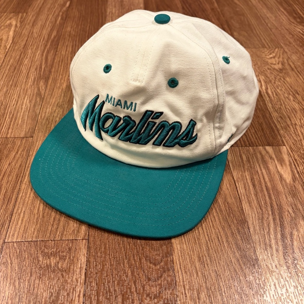 Throwback 47 Brand White and Teal Marlins Hat
